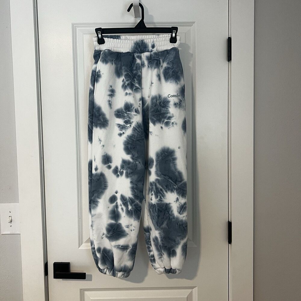 Comfrt Youth Large Blue White Tie Dye Fleece Joggers Athleisure Unisex